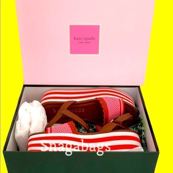 KATE SPADE NIB KNITTED RUNWAY EVA HIGH RISE SPADE STRIPED PLATFORM WEDGE 8M - Picture 3 of 9